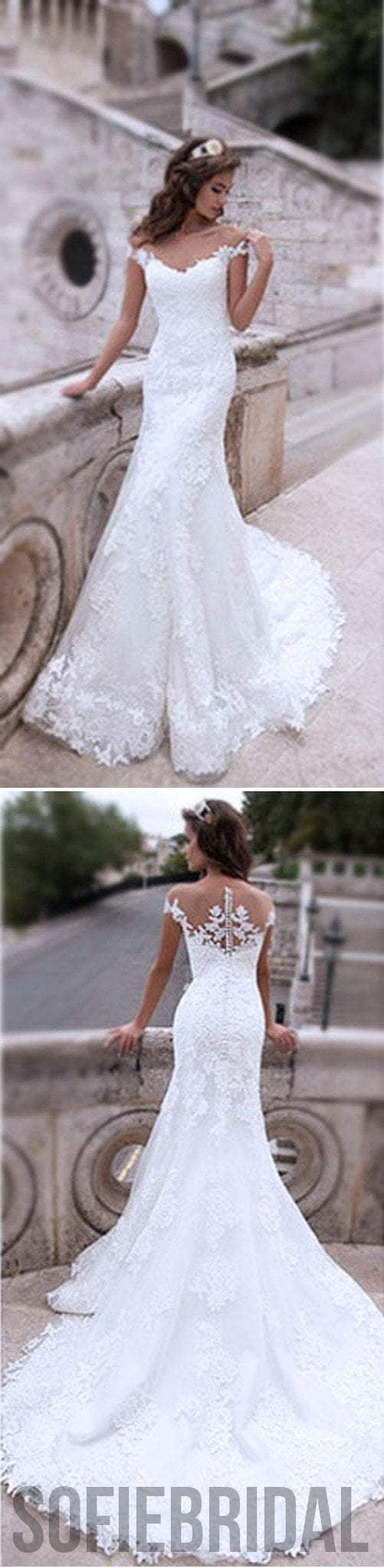 Charming Off Shoulder Sexy Mermaid White Lace Bridal Gown, Wedding Dresses, WD0058