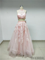 2-Pieces Light Pink Lace Tulle Prom Dresses_US4, SOD002