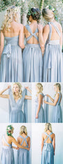 Convertible Simple Blue Jersey High Quality Handmade Custom Make Floor-Length Cheap Bridesmaid Dresses, WG80
