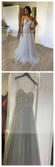 Charming Spaghetti Lace Tulle Long A-line Prom Dresses, PD0166