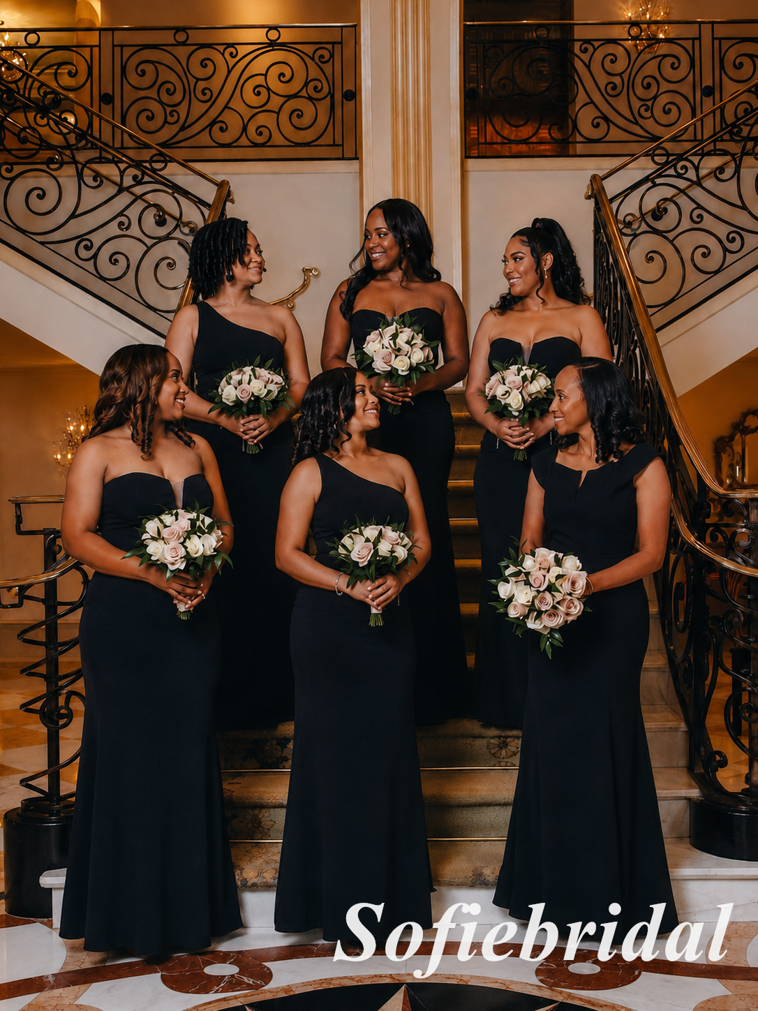 Black Mismatched Satin Mermaid Floor Length Bridesmaid Dresses, SFWG00642