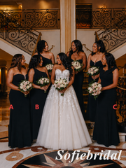 Black Mismatched Satin Mermaid Floor Length Bridesmaid Dresses, SFWG00642