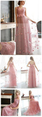 Charming Pink Tulle Lace Up Popular A-line Party Prom Dresses, PD0090