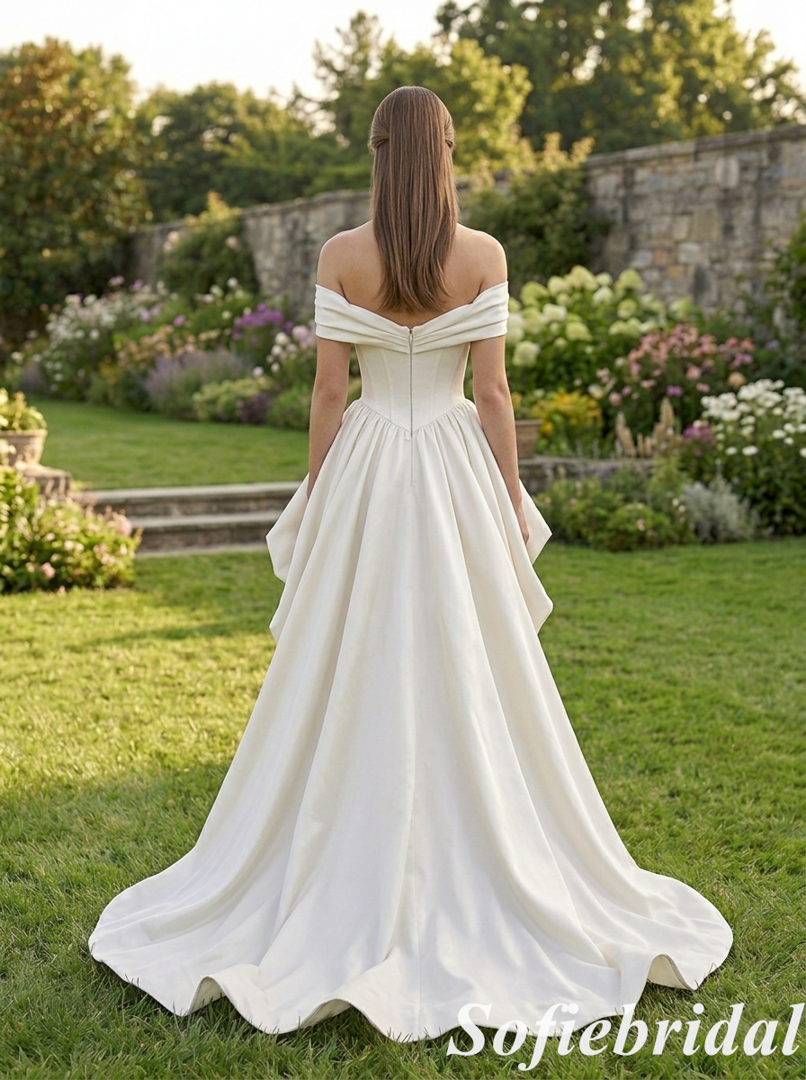Chic Satin Off The Shoulder High Low Formal Gown for Prom & Weddings, PD01270