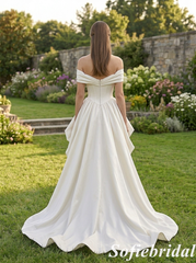 Chic Satin Off The Shoulder High Low Formal Gown for Prom & Weddings, PD01270