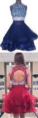 2 Pieces Beaded Tulle Homecoming Dresses, Open Back Homecoming Dresses, Homecoming Dresses, SF0123
