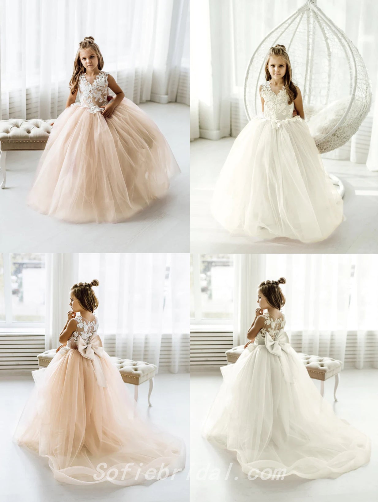 Cute Elegant Spaghetti Straps Lace Tulle A-Line Flower Girl Dresses, FGS0032