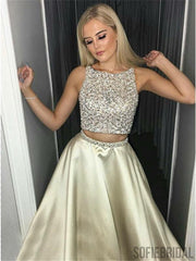 2 Pieces Prom Dresses, Beaded Prom Dresses, Satin Prom Dresses, Cheap Prom Dresses, PD0606