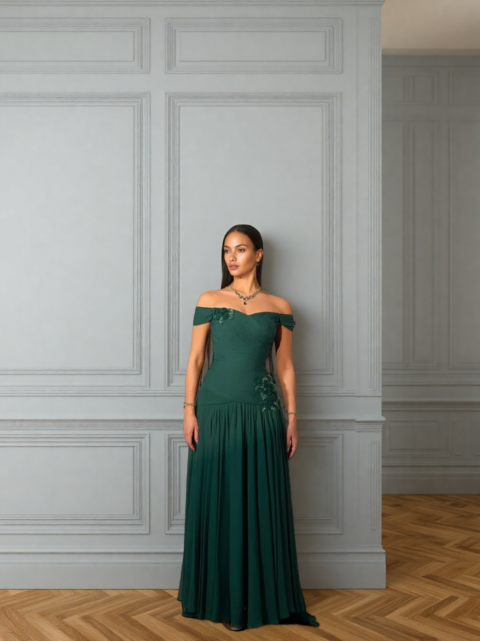 Elegant Chiffon Off Shoulder A-Line Mother Of The Bride Dresses with Appliques, SFM012