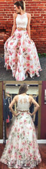 2 pieces Lace Top Floral Prom Dresses, Lovely Prom Dresses, Simple Prom Dresses, Cheap Prom Dresses, PD0353