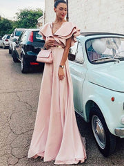 Blush Pink Ruffles Long Prom Dresses, A-line Prom Dresses, Simple Prom Dresses, PD0715