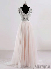 Cap Sleeves V Neck See Through A-line Cheap Wedding Dresses Online, WD342